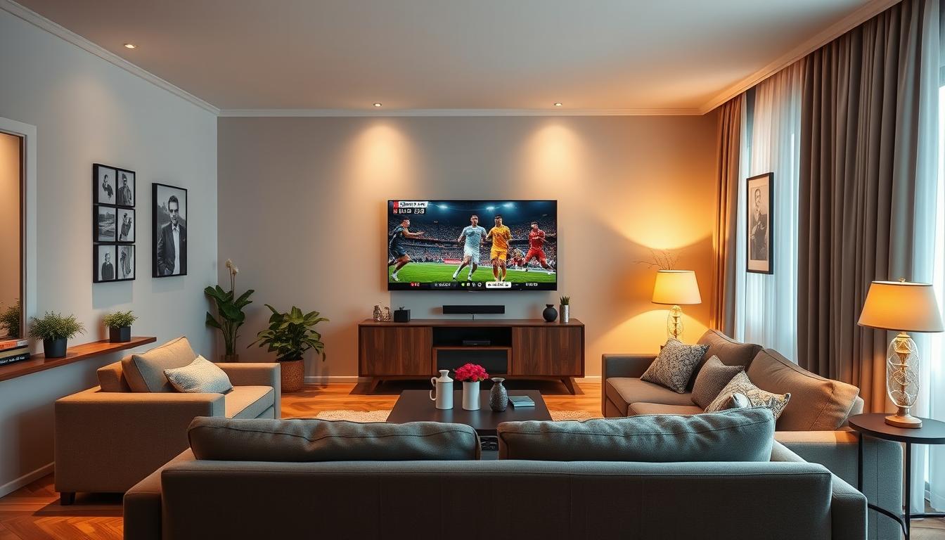 Televizor de 55 inch in sufragerie romaneasca tipica pentru meciuri Televizor de 55 inch in sufragerie romaneasca tipica pentru meciuri