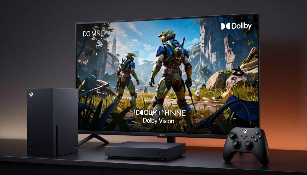 Xbox Series X console connected to LG OLED displaying Dolby Vision gaming content