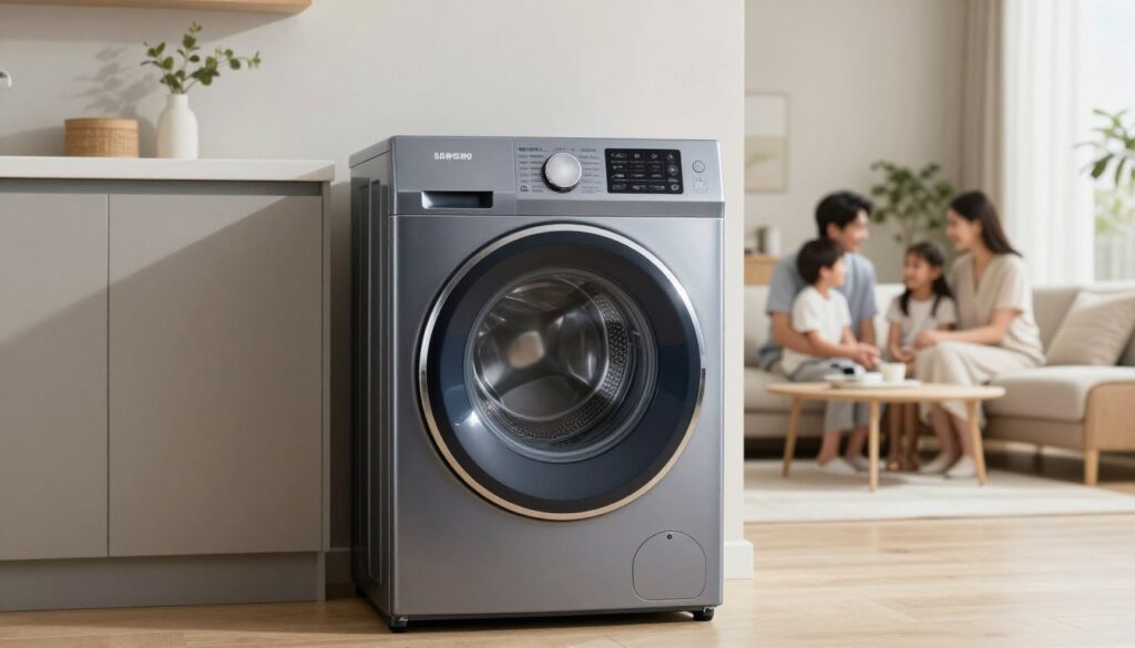 mașină de spălat silențioasă Samsung în living modern
