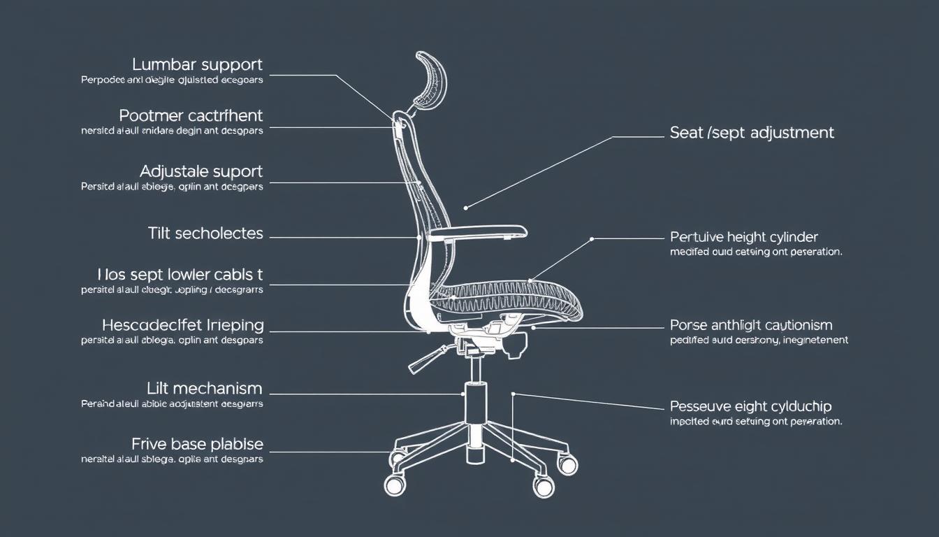 Anatomia unui scaun ergonomic cu toate componentele etichetate Anatomia unui scaun ergonomic cu toate componentele etichetate