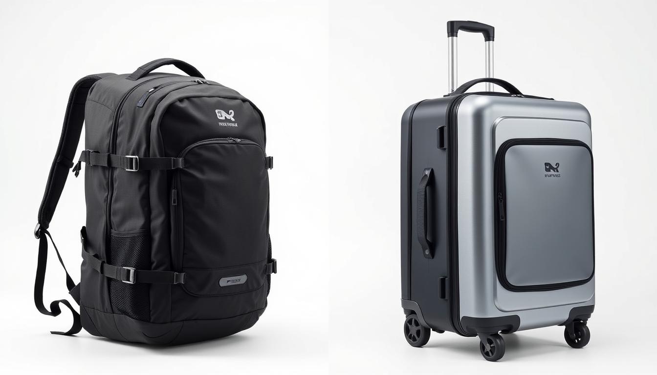 Comparație vizuală rucsac versus troler de cabină pentru avion Comparație vizuală rucsac versus troler de cabină pentru avion