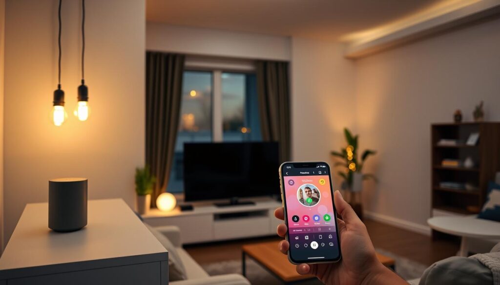 Setup complet casă smart cu dispozitive conectate în living modern românesc