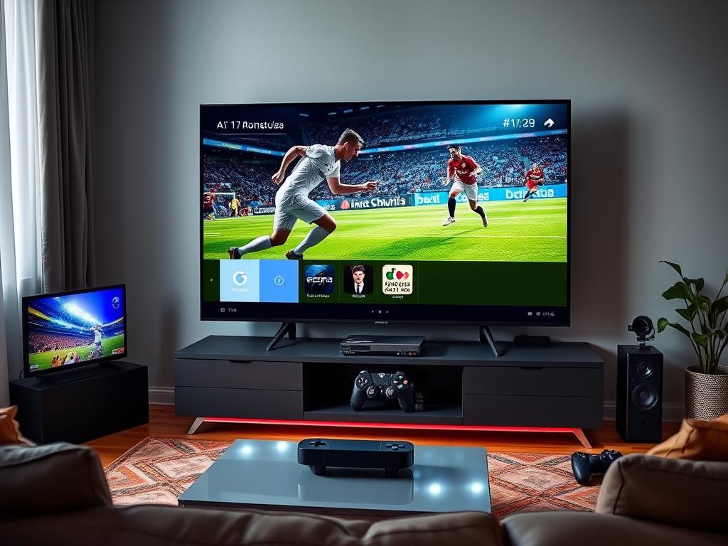 TCL 55P639 televizor 55 inch afisand meci si consola gaming TCL 55P639 televizor 55 inch afisand meci si consola gaming