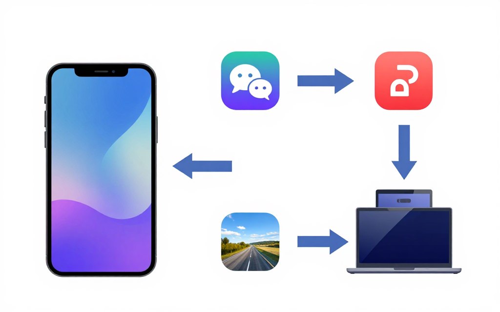 data migration illustration showing transfer from Samsung to iPhone and iPhone to Samsung data migration illustration showing transfer from Samsung to iPhone and iPhone to Samsung