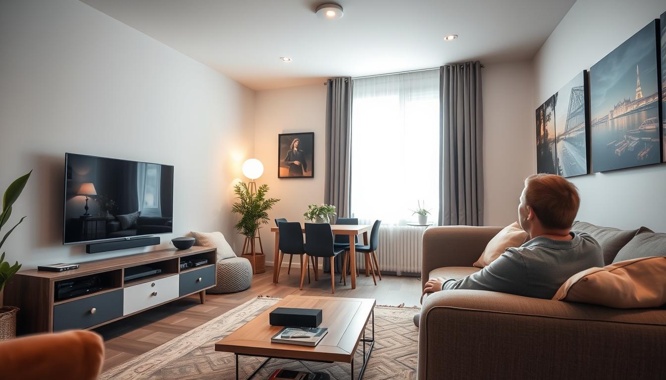 living apartament modern cu soundbar compact montat