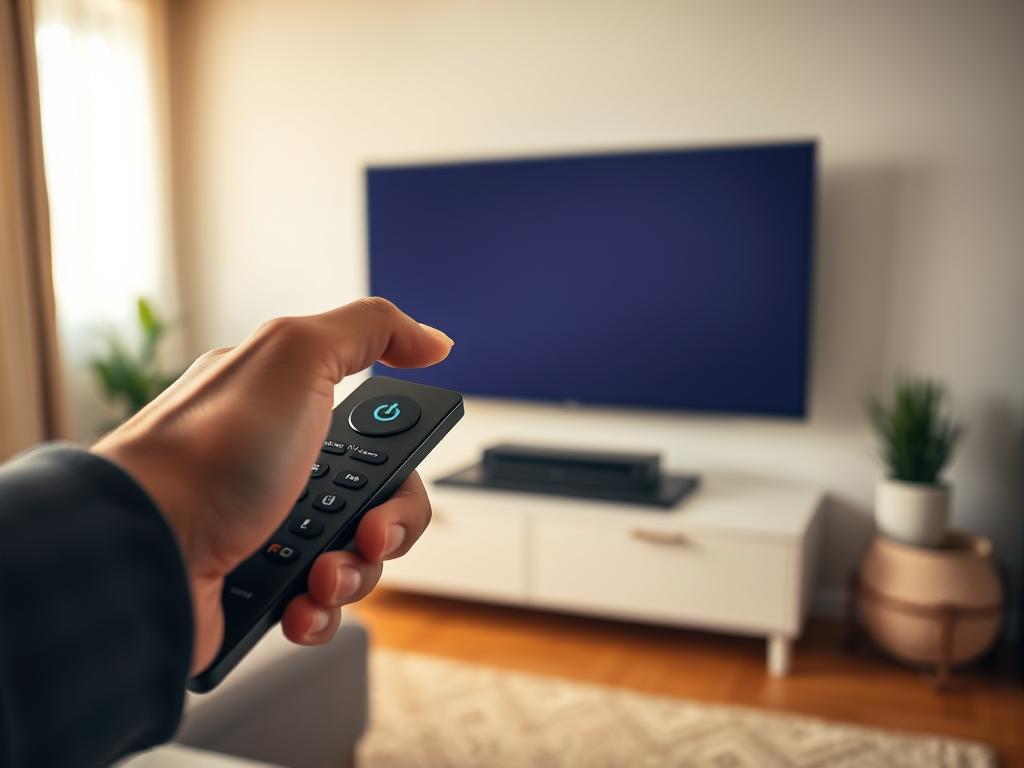 mână care oprește un televizor OLED înainte de curățare mână care oprește un televizor OLED înainte de curățare