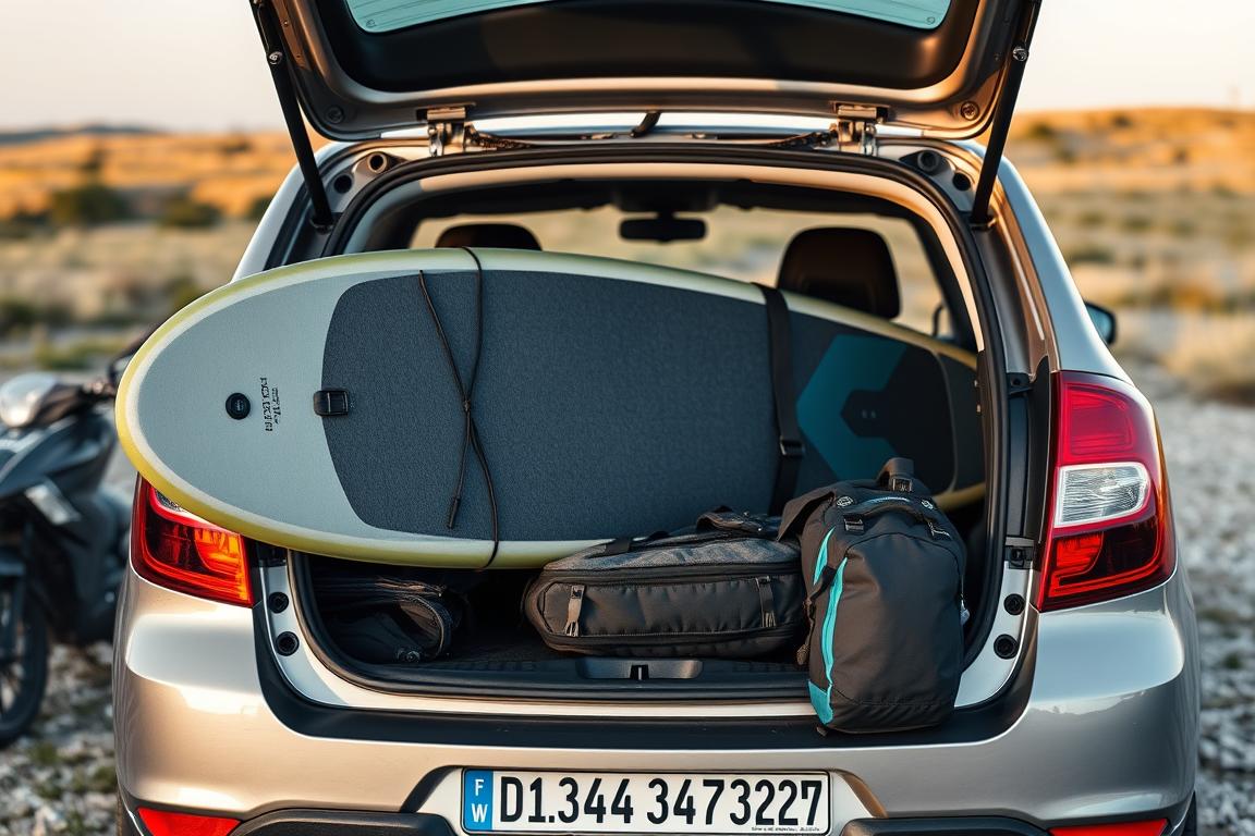 placa sup gonflabila dezumflata in rucsac portbagaj dacia