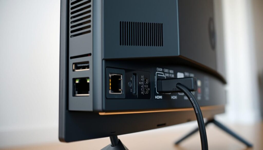 porturi HDMI USB si conectivitate pe spate televizor modern porturi HDMI USB si conectivitate pe spate televizor modern