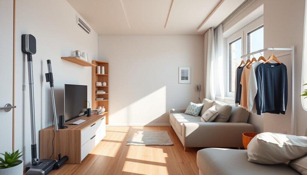 produse utile pentru apartament aranjate într-o cameră modernă