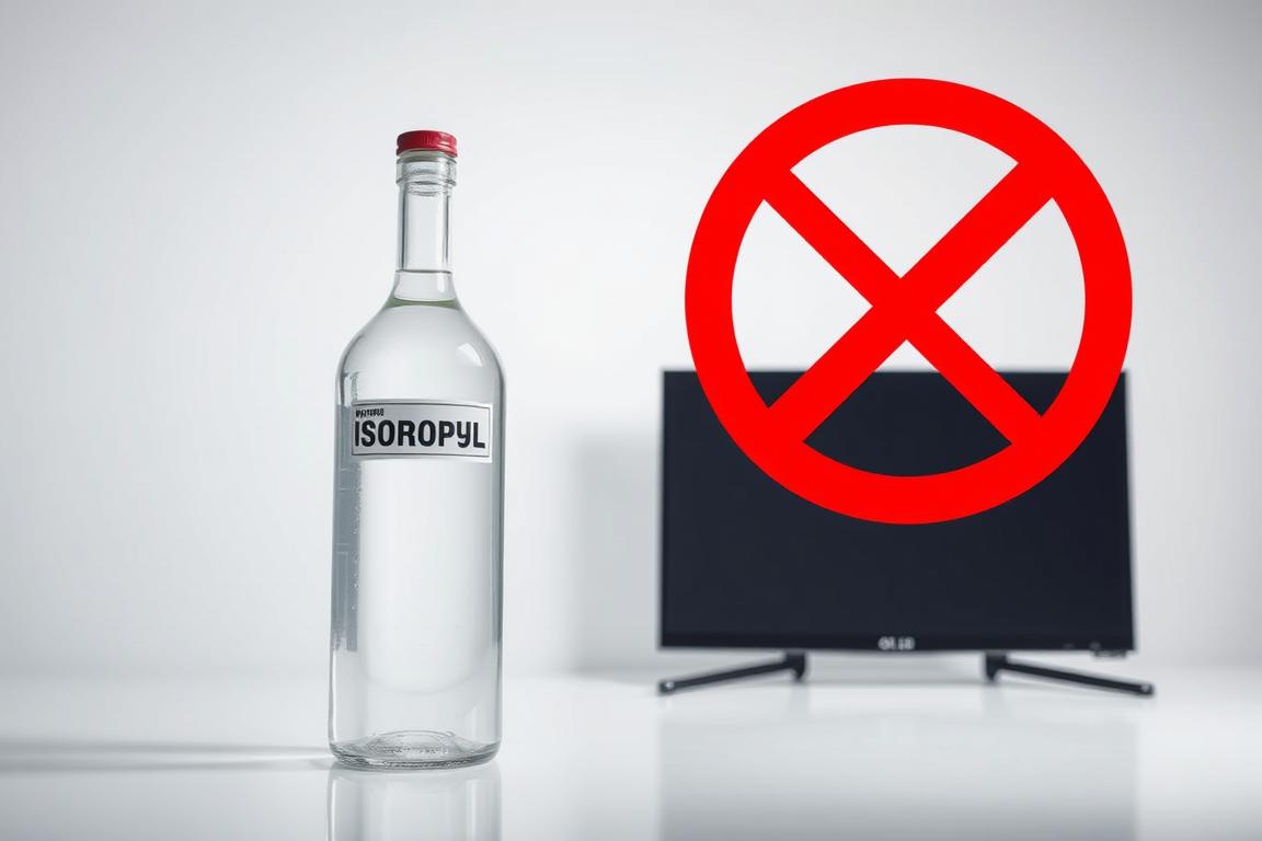sticla de alcool izopropilic cu semn de interzicere pentru ecrane OLED sticla de alcool izopropilic cu semn de interzicere pentru ecrane OLED