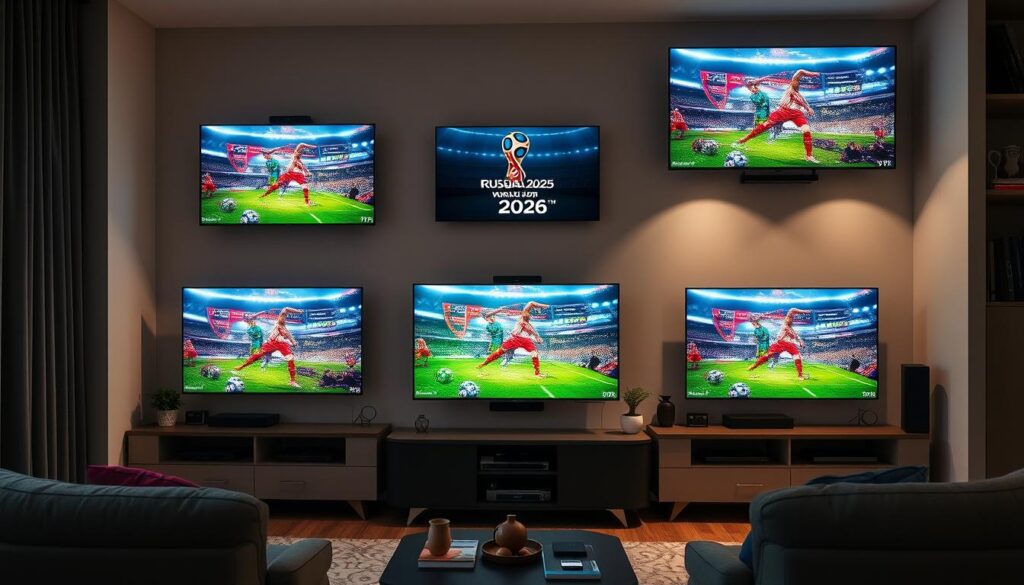 televizoare sub 3000 lei Cupa Mondiala 2026 aranjate in living modern