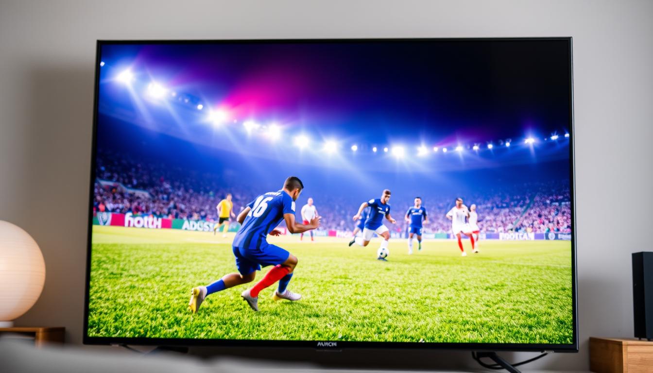 televizor afisand meci fotbal cu calitate imagine superioara televizor afisand meci fotbal cu calitate imagine superioara