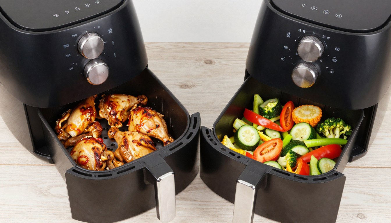 Air fryer mare cu capacitate de familie plin cu alimente