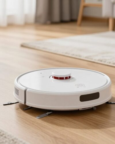 Aspirator robot sub 1500 lei 2026 Romania navigând prin apartament românesc modern cu covoare