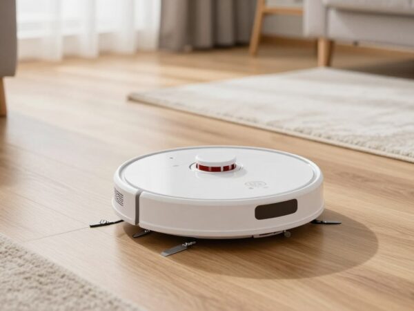 Aspirator robot sub 1500 lei 2026 Romania navigând prin apartament românesc modern cu covoare