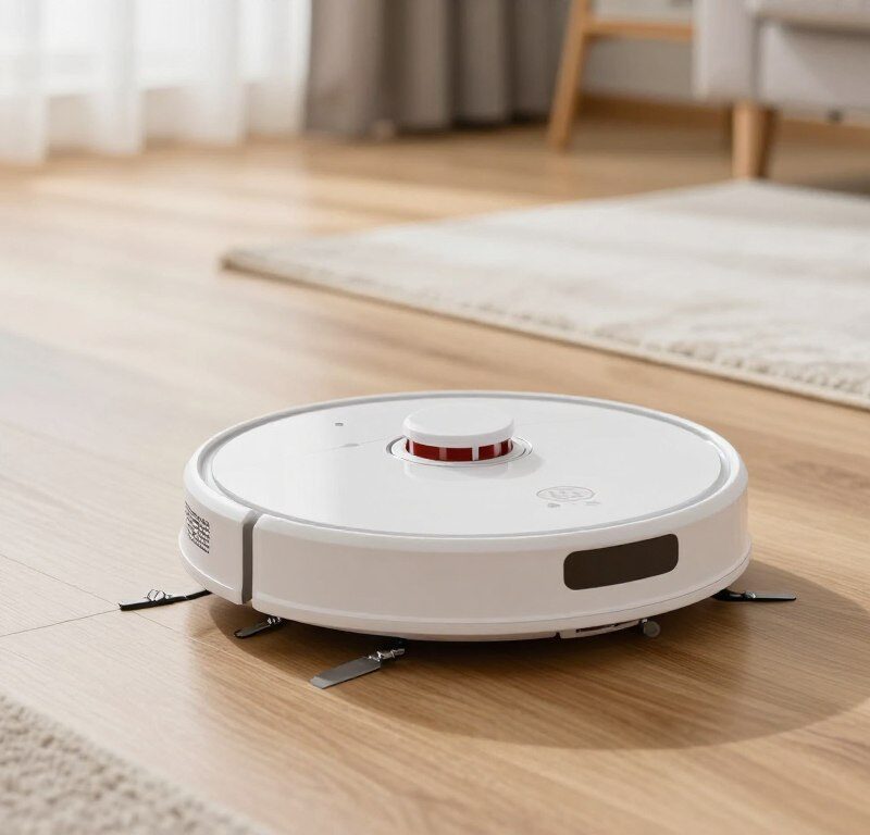 Aspirator robot sub 1500 lei 2026 Romania navigând prin apartament românesc modern cu covoare