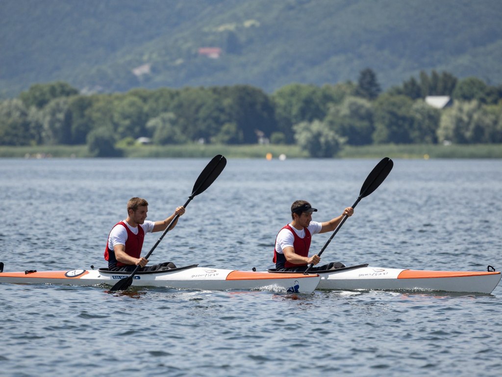 Două kayak-uri single pe apă România Două kayak-uri single pe apă România