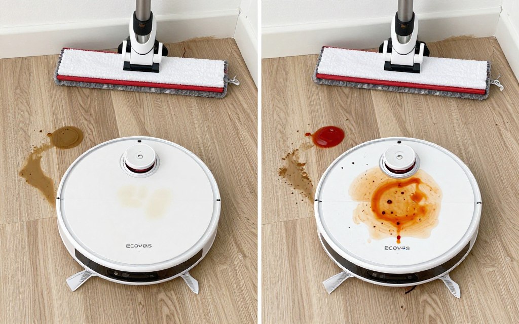 Ecovacs Deebot N8 Plus curățare pete pardoseală cafea sos Ecovacs Deebot N8 Plus curățare pete pardoseală cafea sos