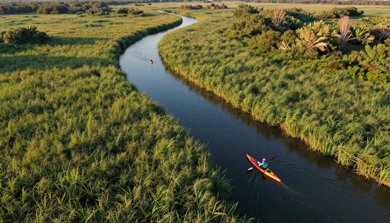 Kayak pe Delta Dunării printre stuf Kayak pe Delta Dunării printre stuf