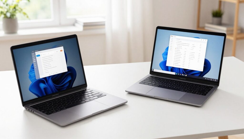 MacBook Air M4 vs Windows laptop Romania 2026 comparison on desk
