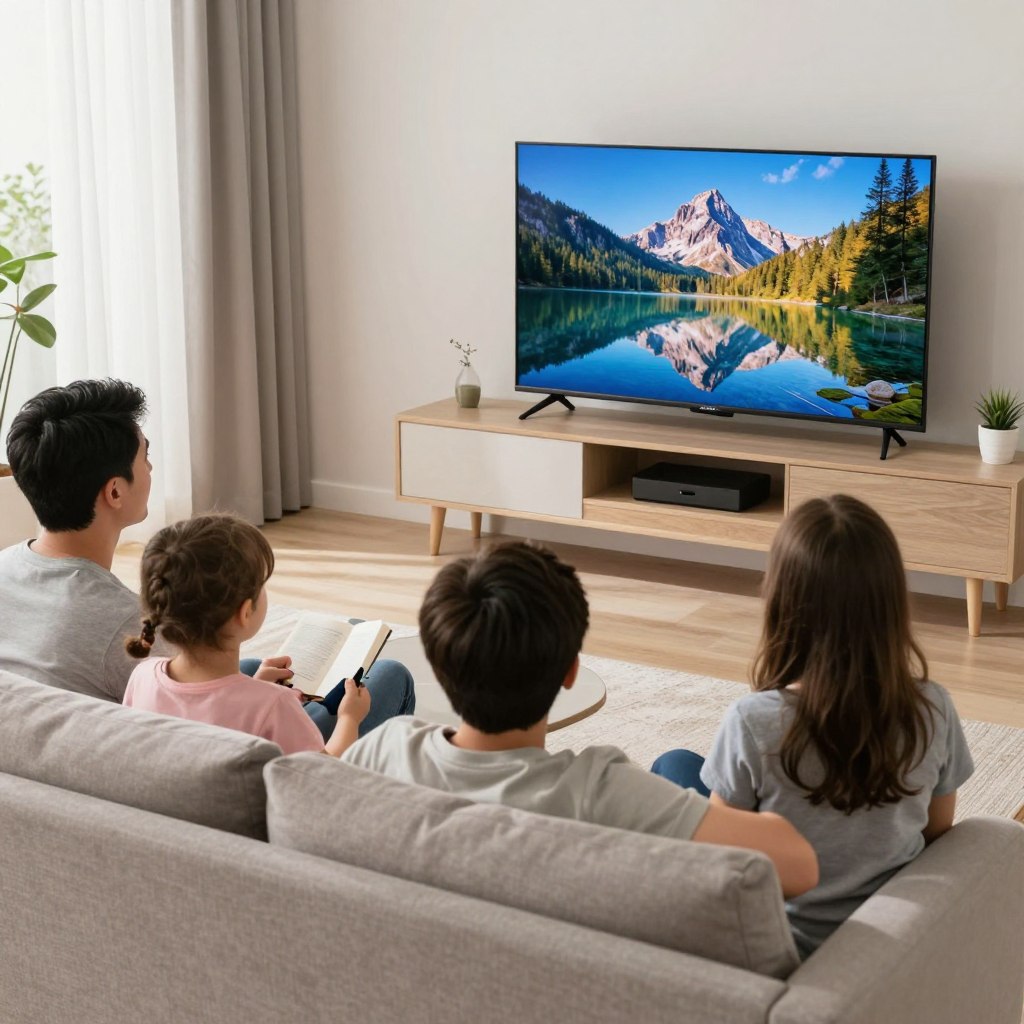 OLED wide viewing angle family watching TV Romania living room OLED wide viewing angle family watching TV Romania living room
