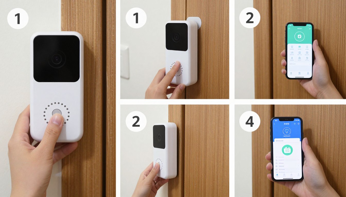 Proces pas cu pas instalare video interfon wireless fără găurire pe ușa apartamentului Proces pas cu pas instalare video interfon wireless fără găurire pe ușa apartamentului