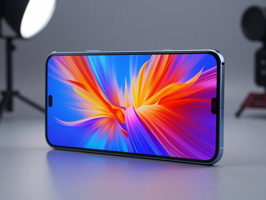 Realme 13 Pro cu ecranul aprins arătând calitatea displayului AMOLED și culorile vibrante Realme 13 Pro cu ecranul aprins arătând calitatea displayului AMOLED și culorile vibrante