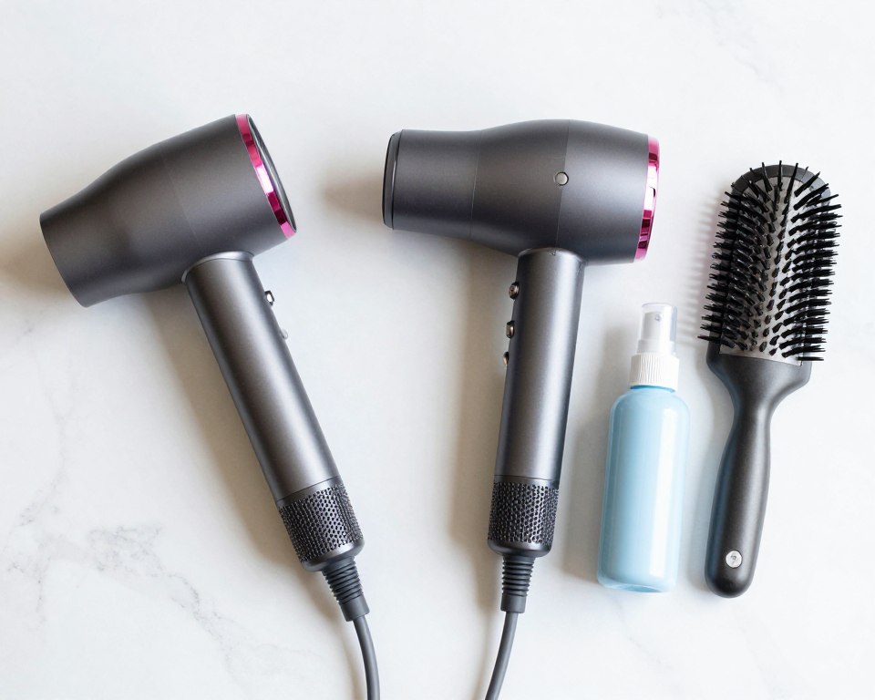 Set de accesorii pentru uscător de păr: difuzor profesional, duză concentrator și spray de protecție termică Set de accesorii pentru uscător de păr: difuzor profesional, duză concentrator și spray de protecție termică