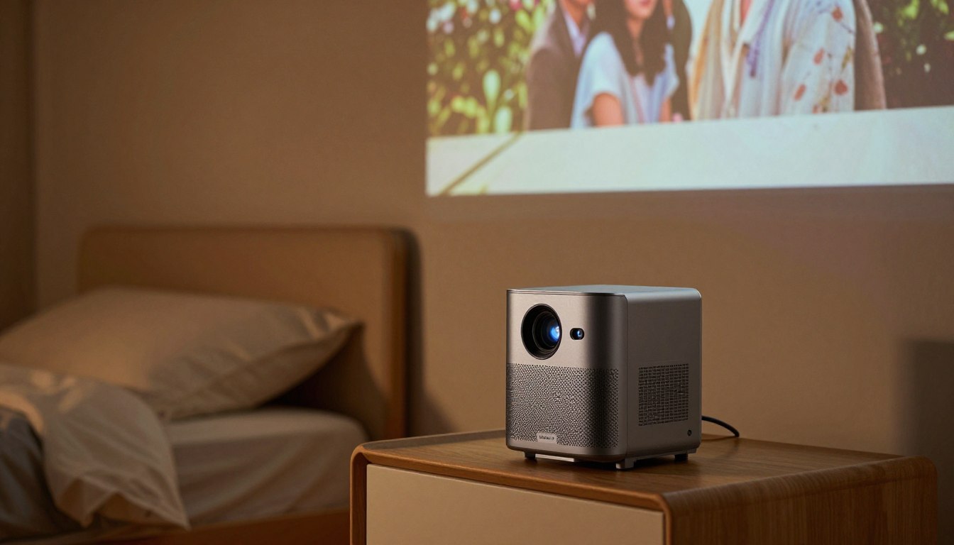 Xiaomi Mi Smart Projector 2 proiectand film pe perete in dormitor Xiaomi Mi Smart Projector 2 proiectand film pe perete in dormitor