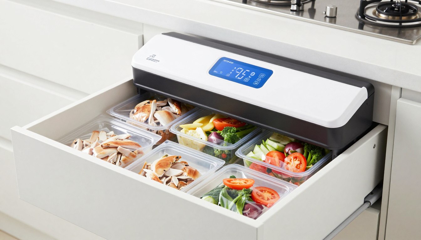 aparat de vidat cu pungi de alimente organizate pentru meal prep aparat de vidat cu pungi de alimente organizate pentru meal prep