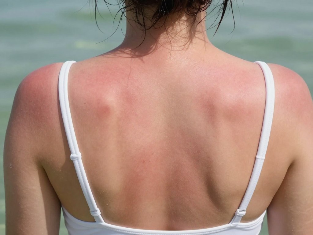 arsuri solare pe spatele persoanei dupa snorkeling fara protectie UV arsuri solare pe spatele persoanei dupa snorkeling fara protectie UV