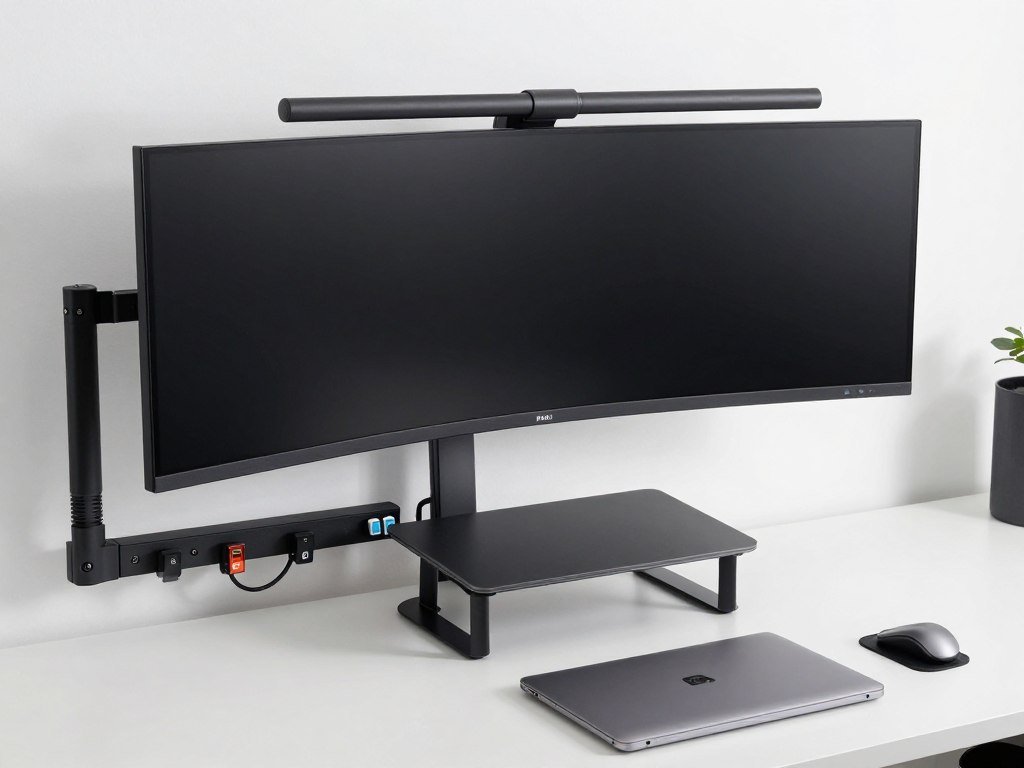 braț de monitor și accesorii de organizare cabluri