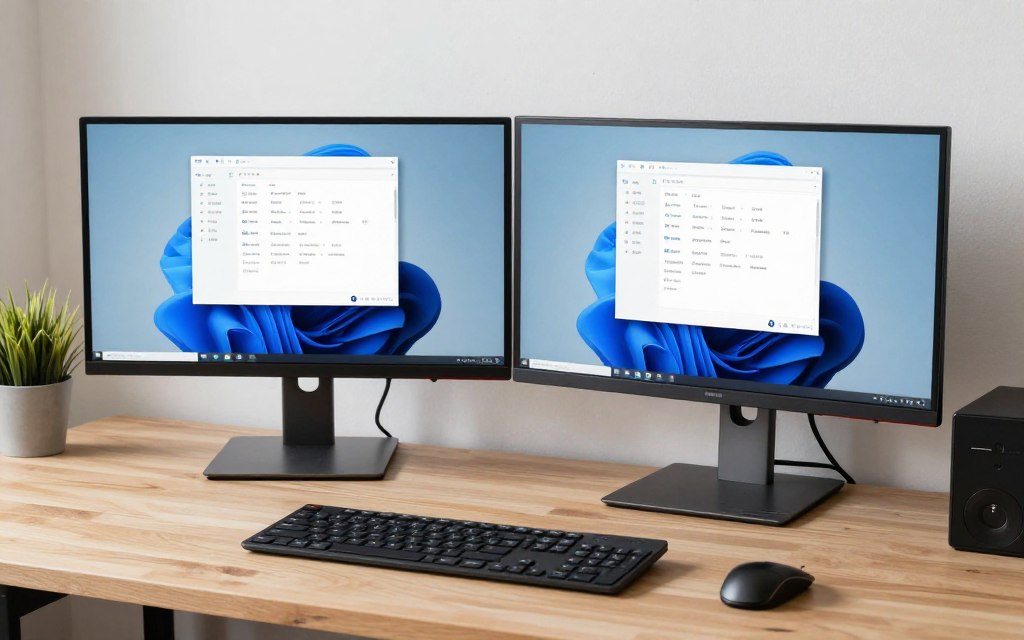 două monitoare de 27 inch pe birou