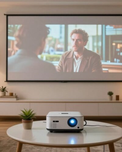 proiector portabil acasa sub 1500 lei 2026 aranjat pe masa de cafea in living modern