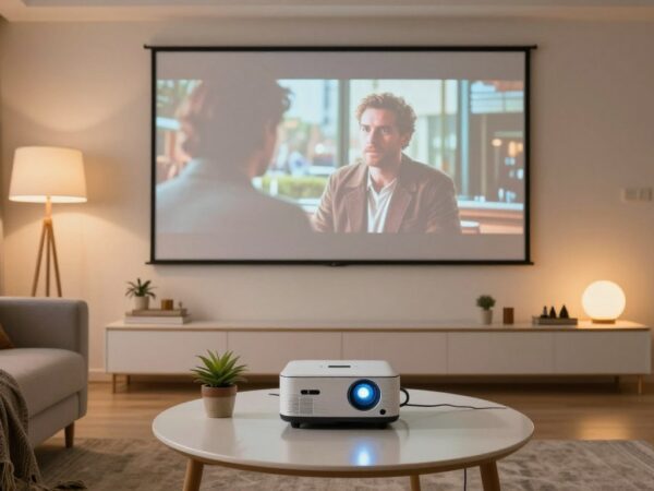 proiector portabil acasa sub 1500 lei 2026 aranjat pe masa de cafea in living modern