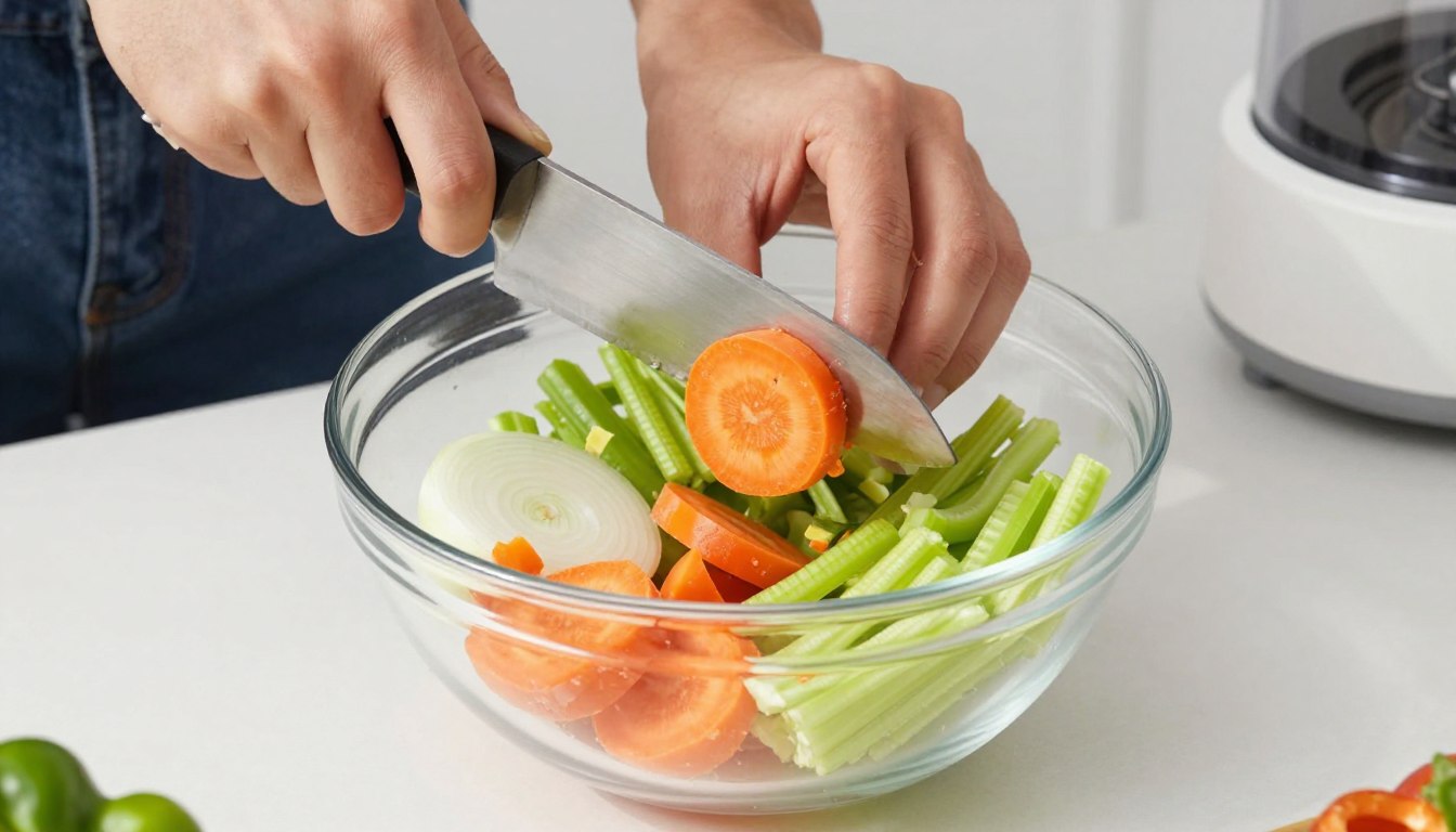 robot de bucătărie tăind legume pentru meal prep săptămânal robot de bucătărie tăind legume pentru meal prep săptămânal