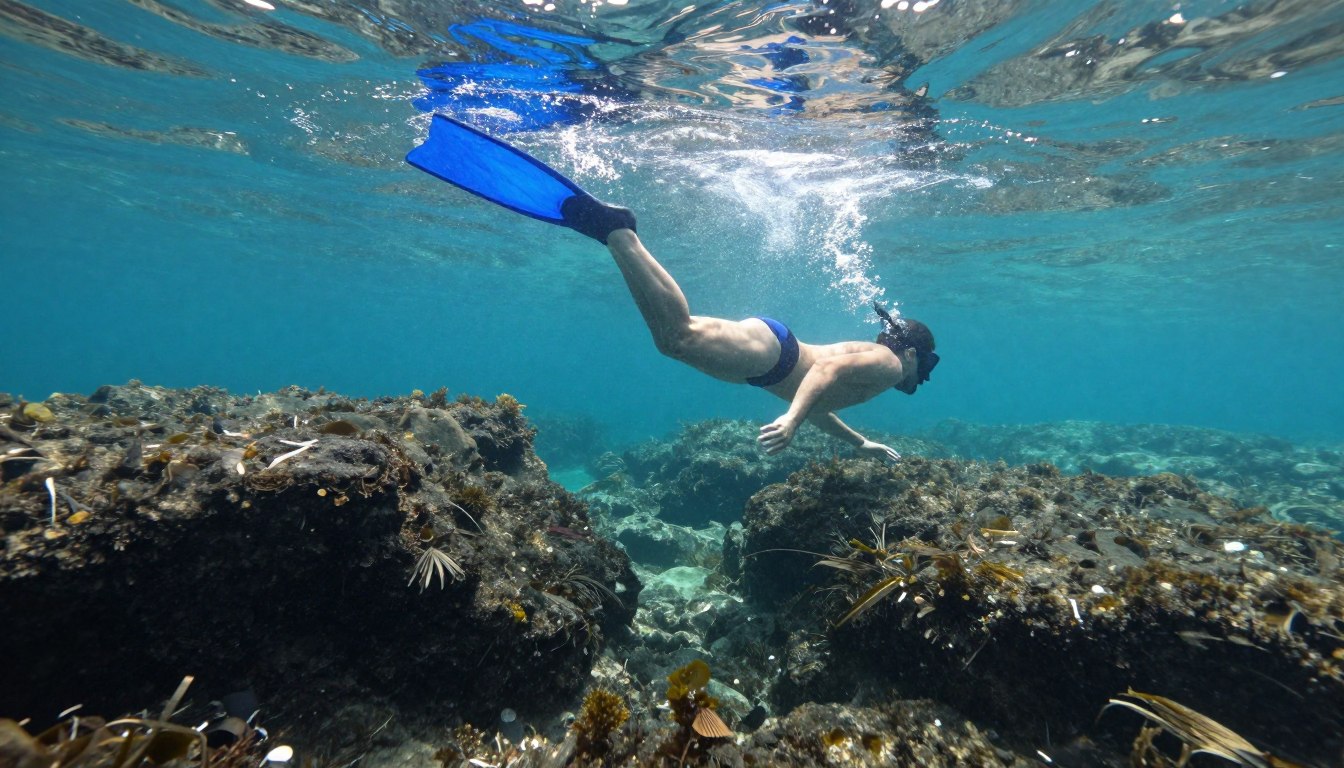 snorkeler folosind labe in apa Marii Negre langa formatiuni stancoase snorkeler folosind labe in apa Marii Negre langa formatiuni stancoase