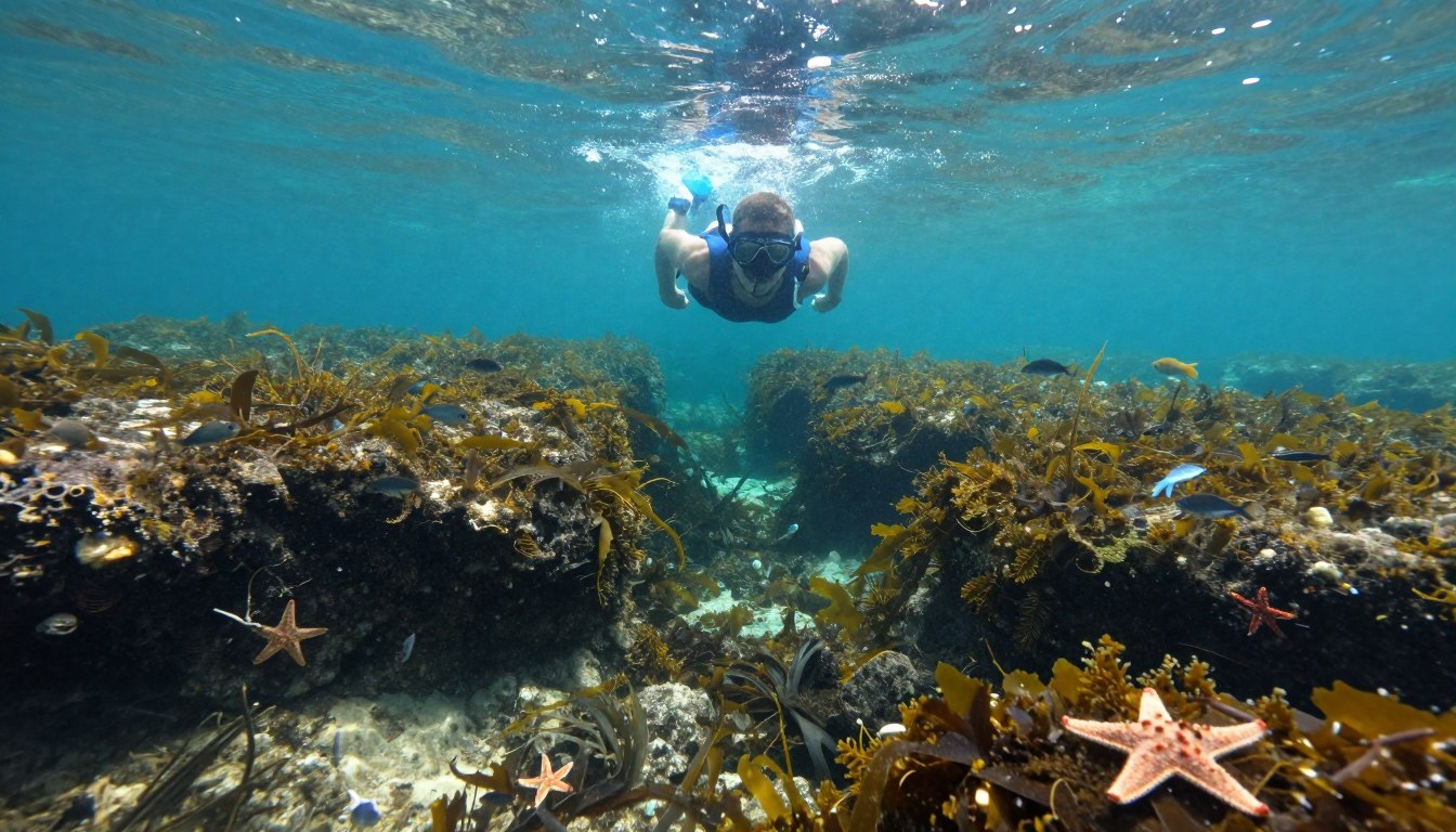 snorkeling la Vama Veche langa formatiuni stancoase cu fauna marina vizibila snorkeling la Vama Veche langa formatiuni stancoase cu fauna marina vizibila