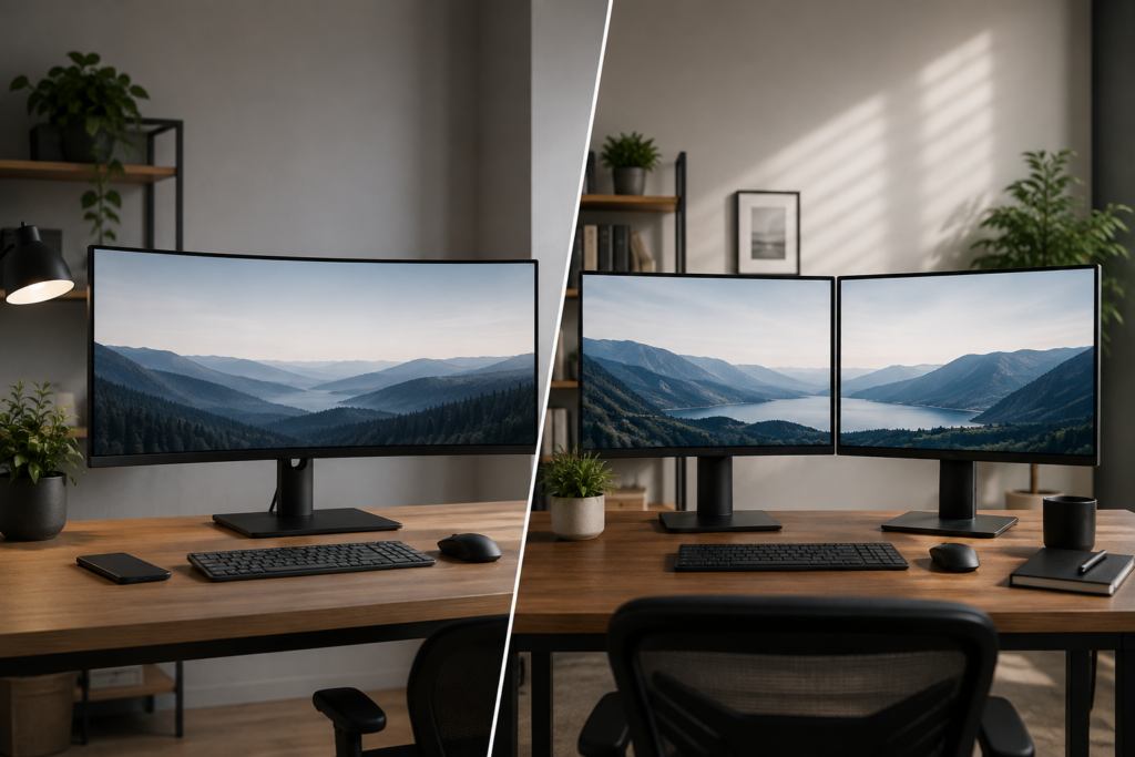 Monitor ultrawide vs două monitoare: ce alegi pentru productivitate
