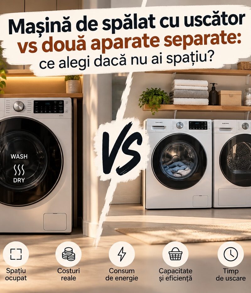 Mașină de spălat cu uscător vs două aparate separate: ce alegi dacă nu ai spațiu?